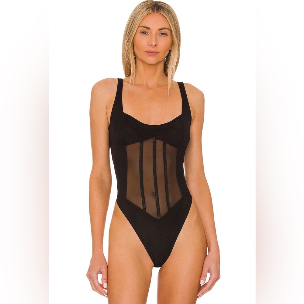 Delphine mesh panels bodysuit corset top